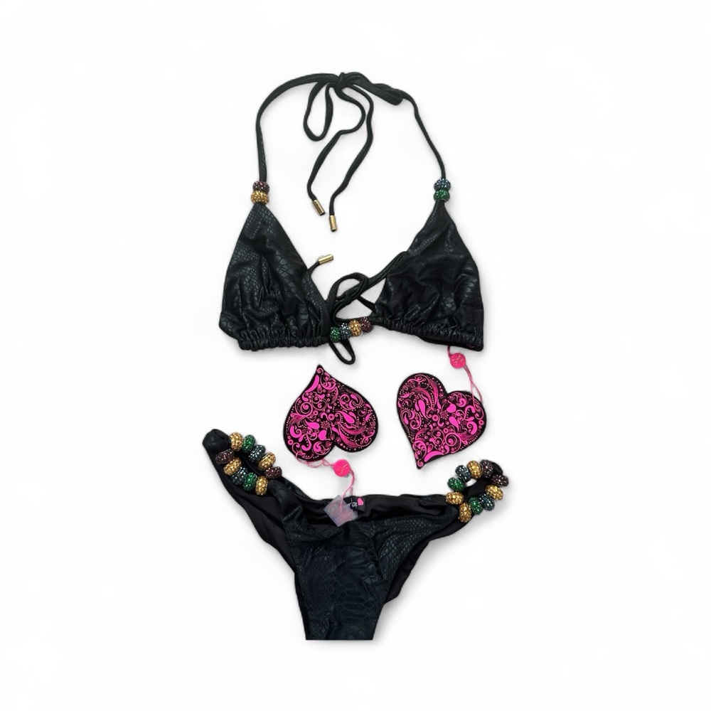 Summer Luxe Black Bikini Set with Beaded Details – Size  M